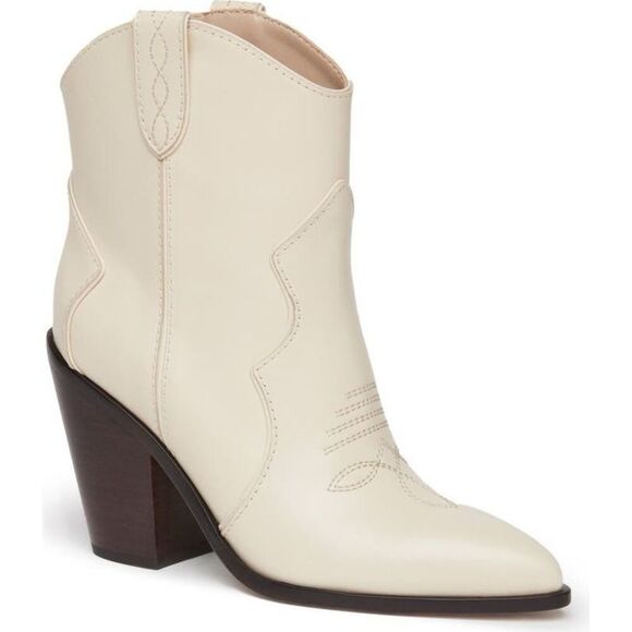PAIGE $378 Porter Ankle Boot Ivory Western Pointed Toe Leather Block Heel Women’ - Picture 10 of 13